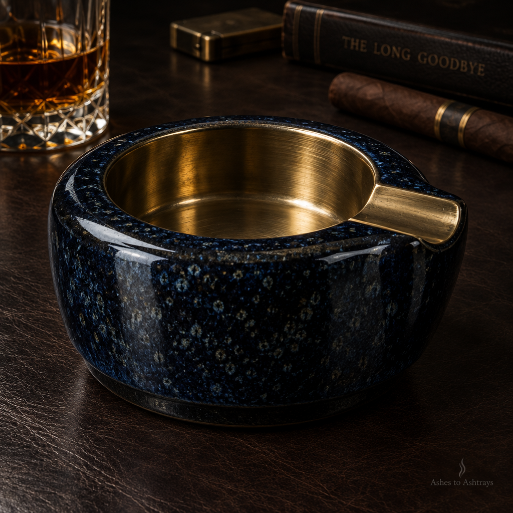 The Long Goodbye, a deep-welled midnight blue cigar ashtray