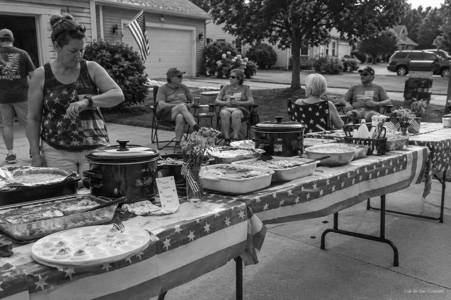 The Fourth of July potluck tables on the Schmidt driveway
