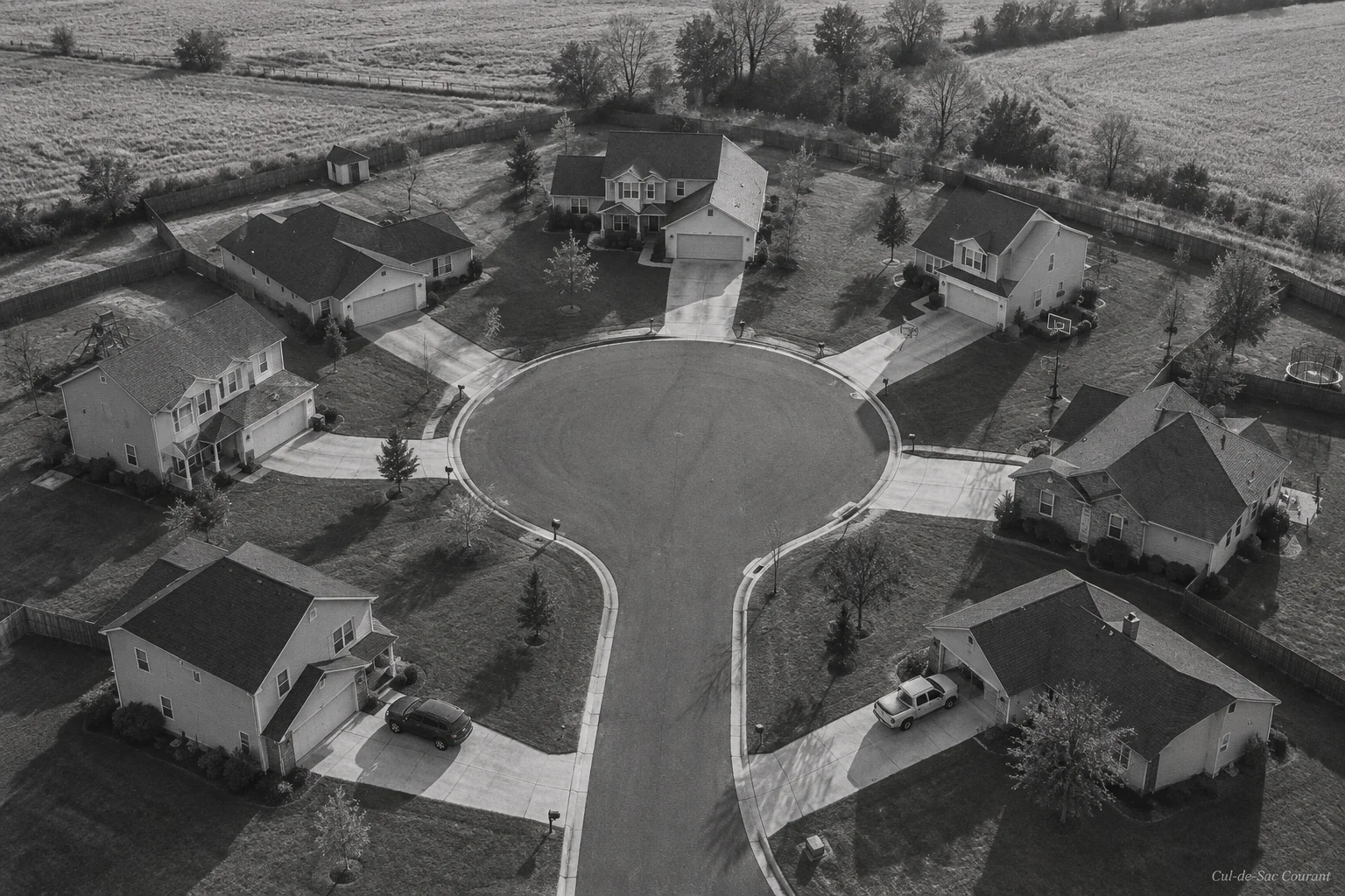Aerial view of Butternut Court and its eight houses