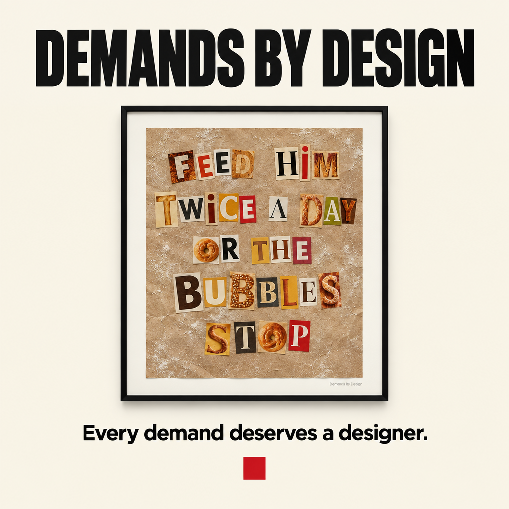 Square marketing poster for Demands by Design reading: every demand deserves a designer