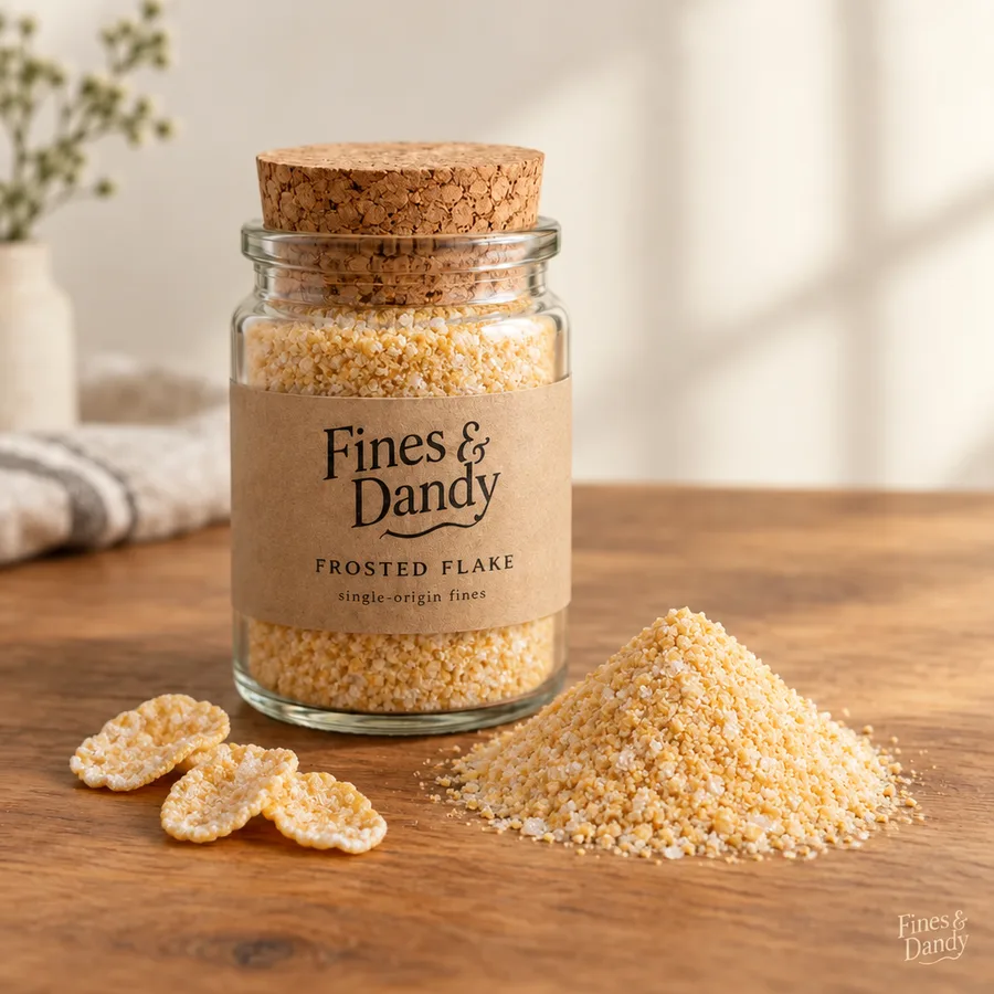 Fines & Dandy Frosted Flake jar with sugared crumb dust