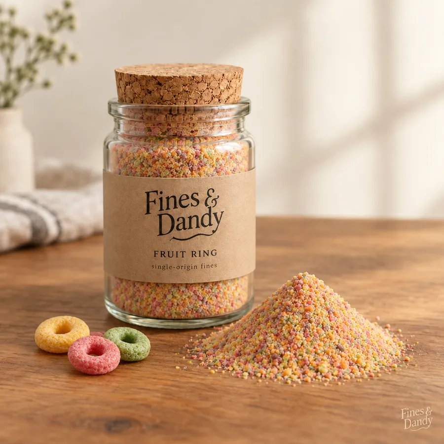 Fines & Dandy Fruit Ring jar with rainbow crumb dust