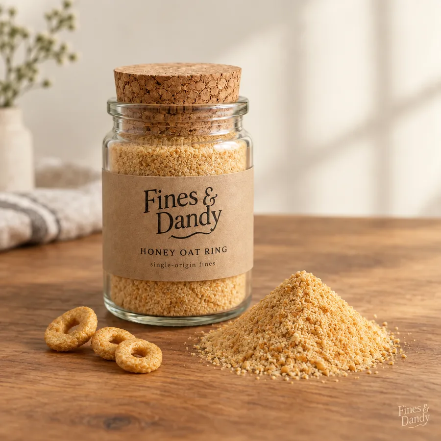 Fines & Dandy Honey Oat Ring jar with pale oat crumb dust