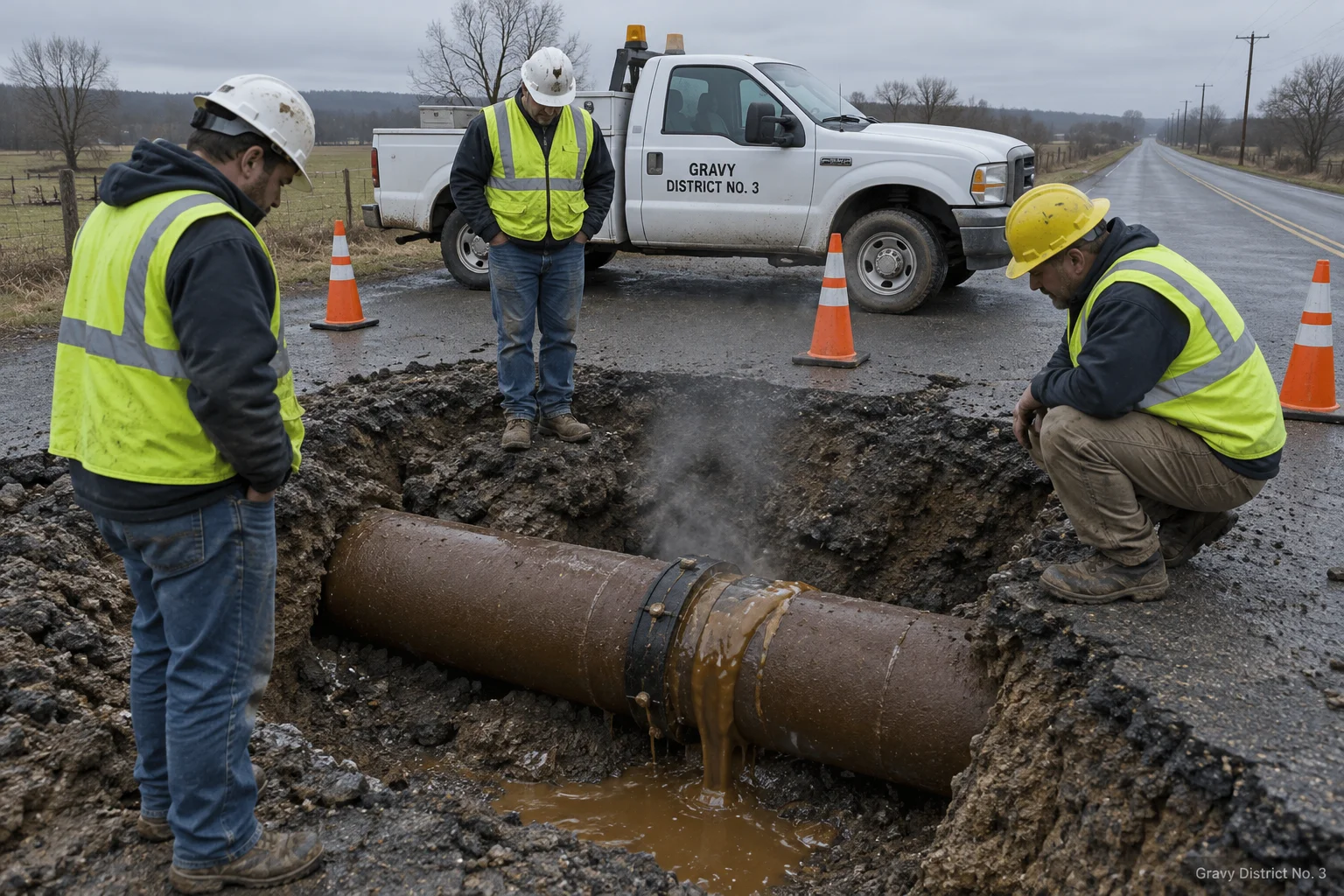 A District crew repairs a lump event on a rural road