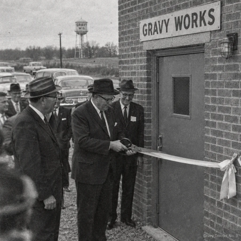 Ribbon cutting at the original gravy works, 1962