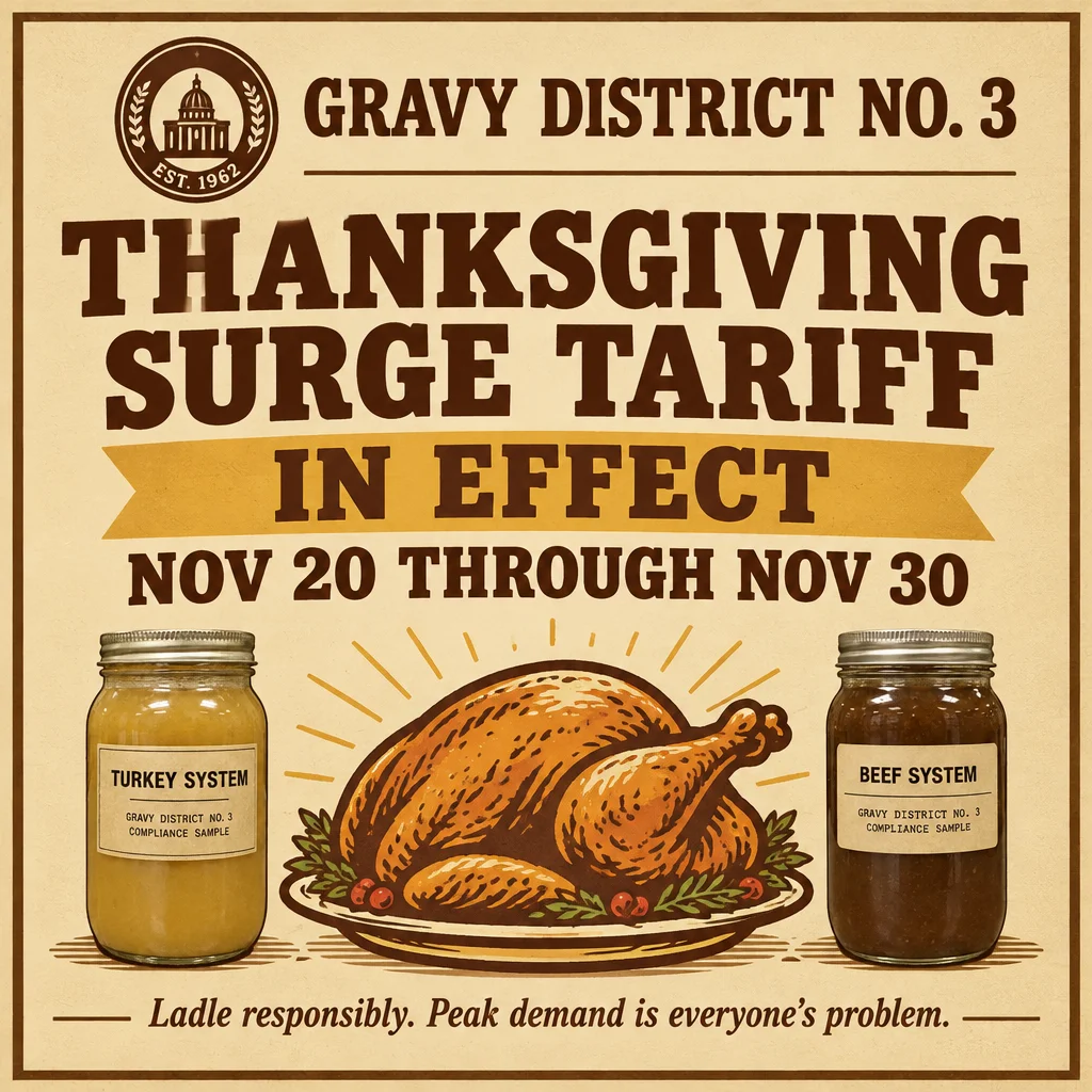 Poster: Thanksgiving surge tariff notice