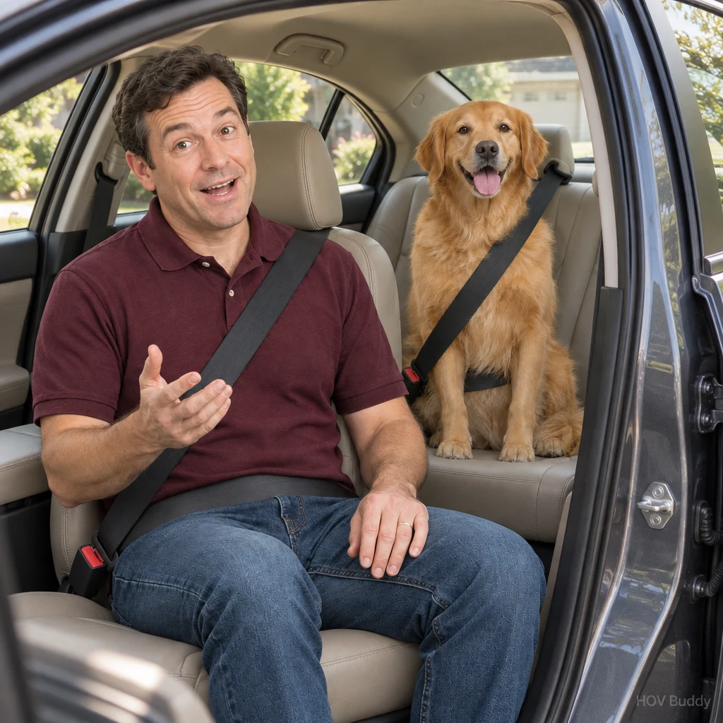 Conversational Dave up front and Denise belted in the back seat