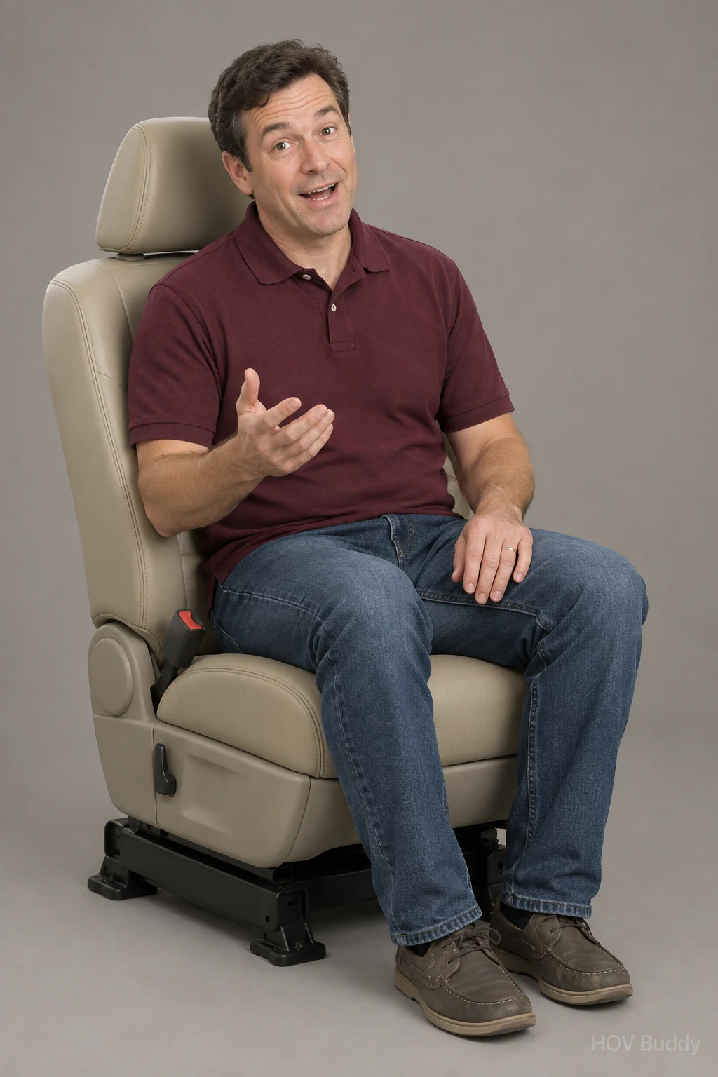 Conversational Dave, a deluxe mannequin passenger caught mid-sentence