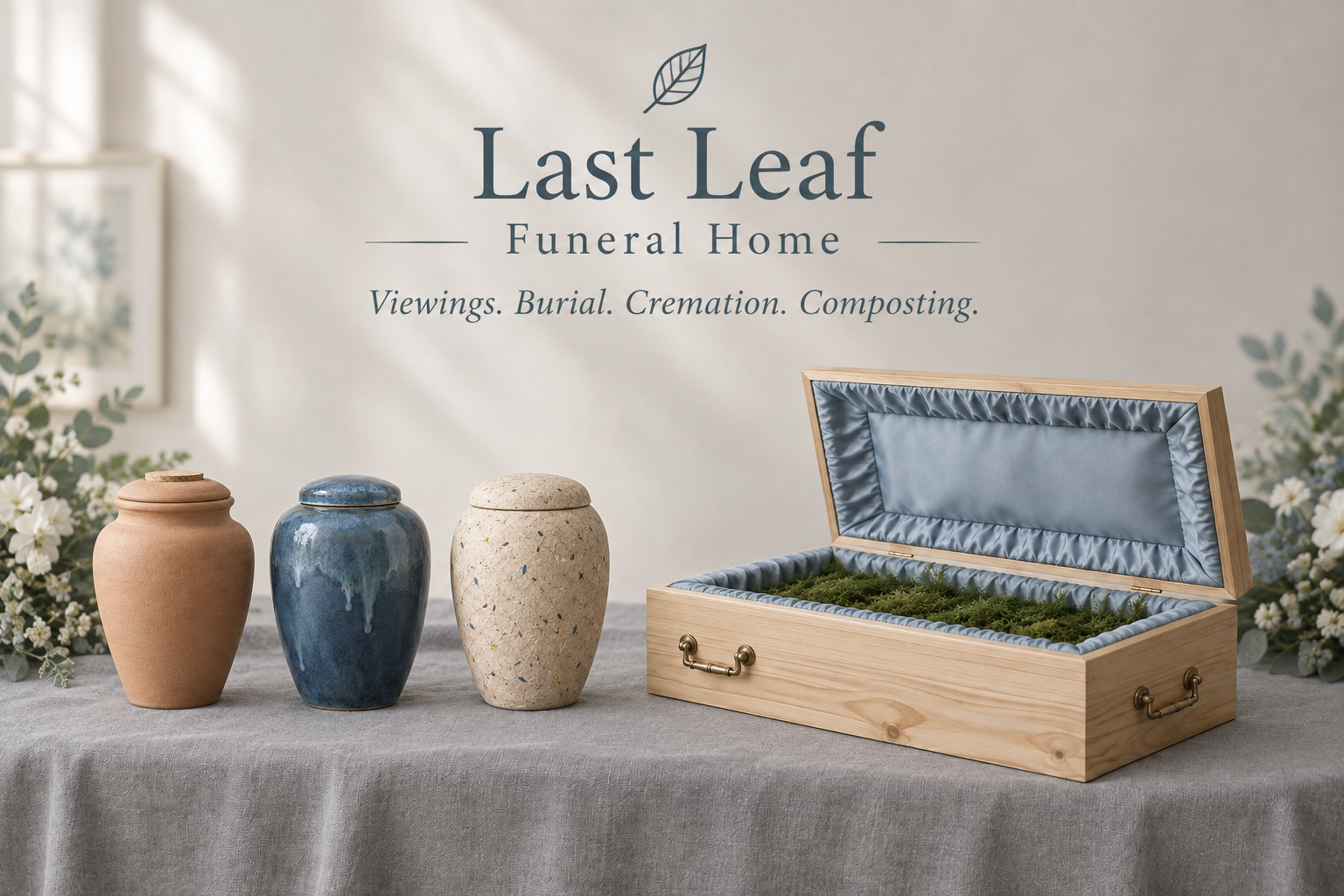 Last Leaf poster: Viewings, burial, cremation, composting