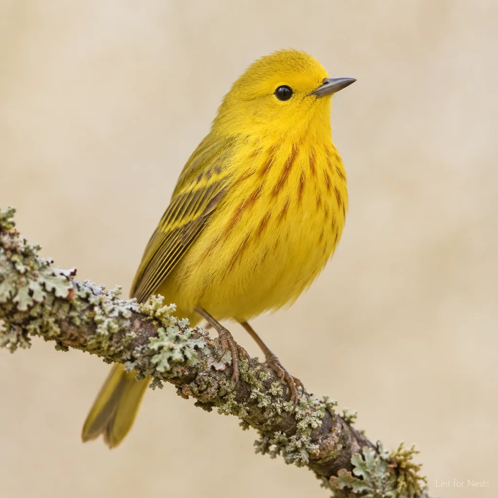 A yellow warbler posing for its official naming portrait