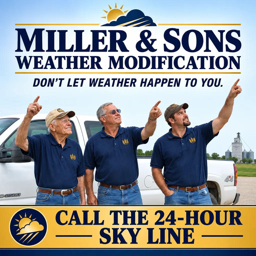 Square ad: the Millers pointing at the sky, don't let weather happen to you