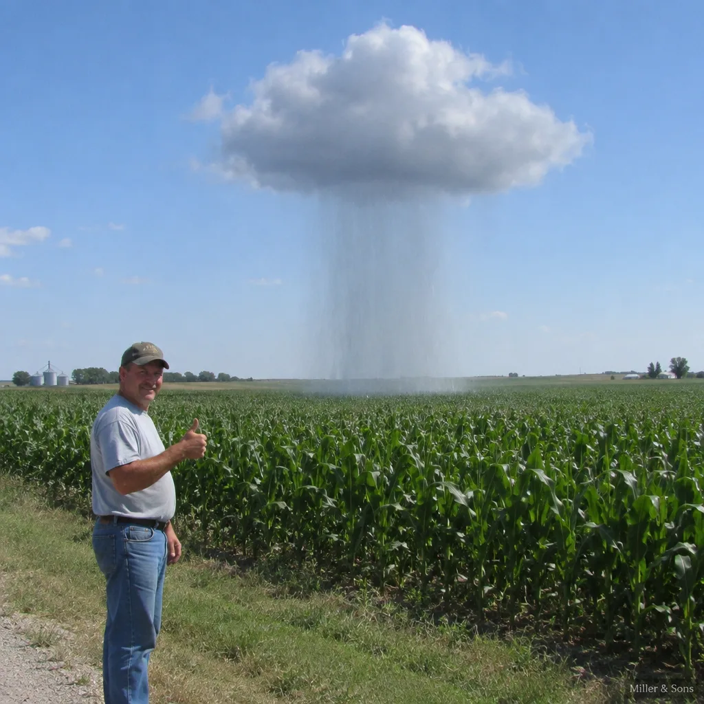 A single rain cloud watering one cornfield