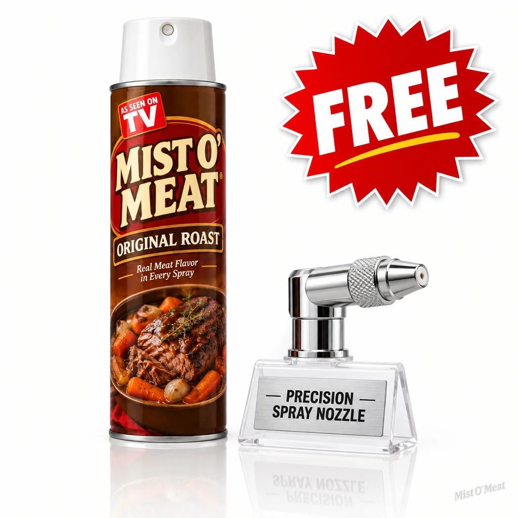 The free Precision Spray Nozzle attachment next to a can of Mist O' Meat