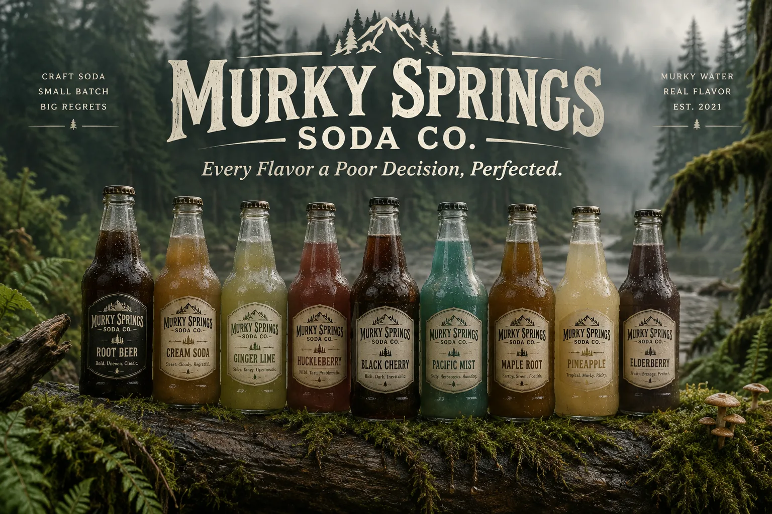 Murky Springs landscape banner: Every Flavor a Poor Decision, Perfected.