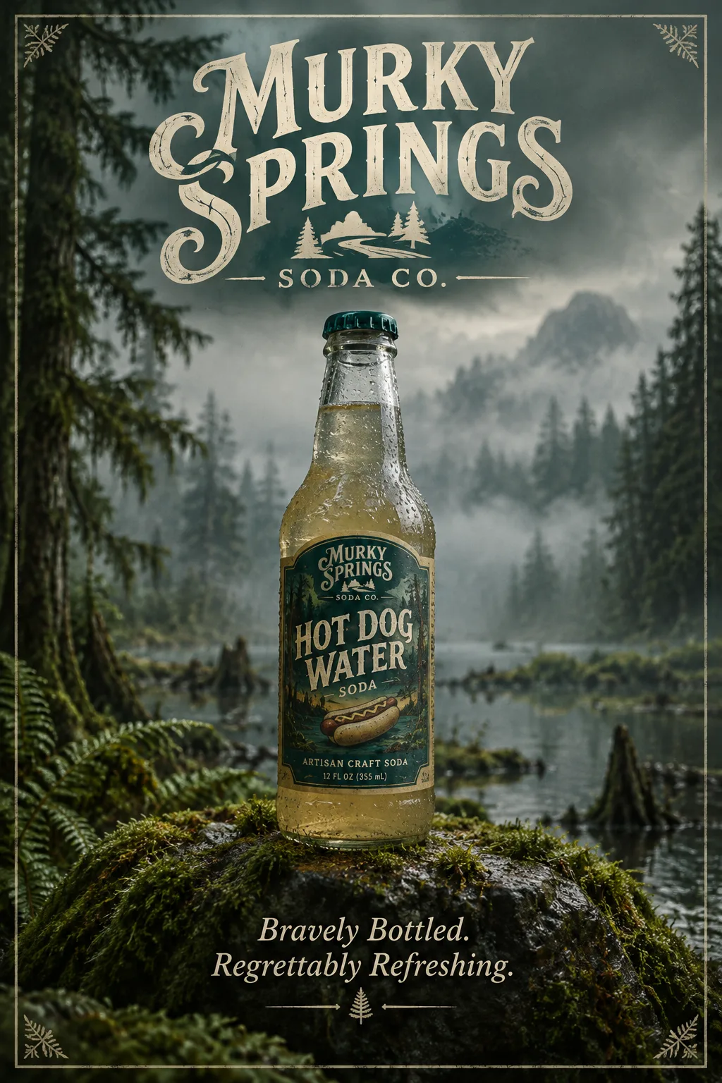 Murky Springs portrait poster: Bravely Bottled. Regrettably Refreshing.