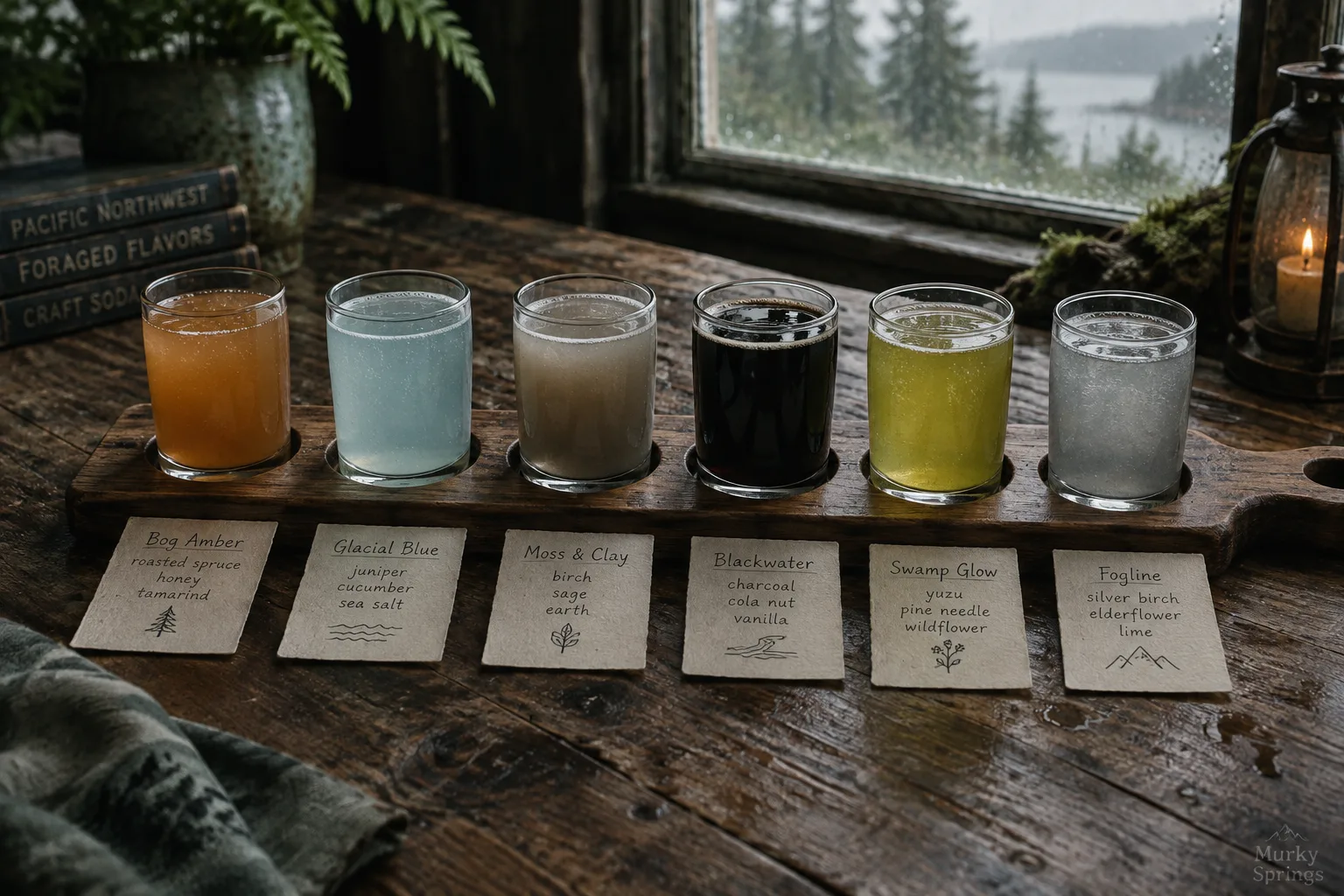 A tasting flight of Murky Springs sodas