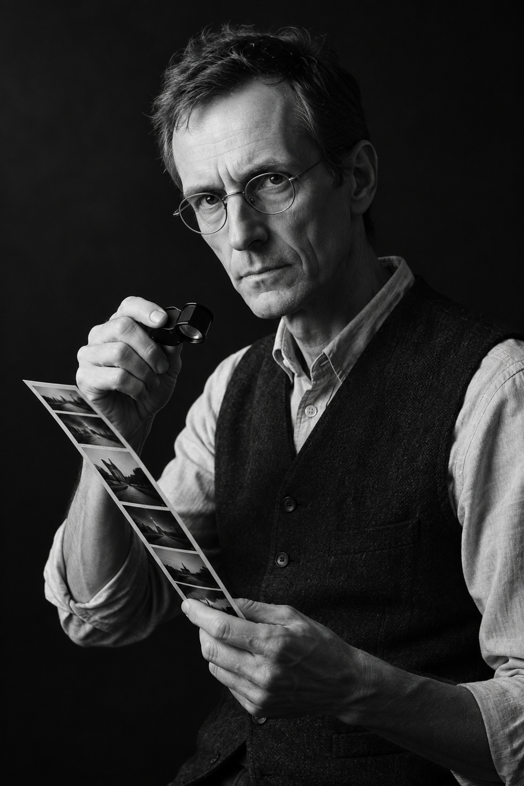 Portrait of Emil Draper, principal photographer, in black and white