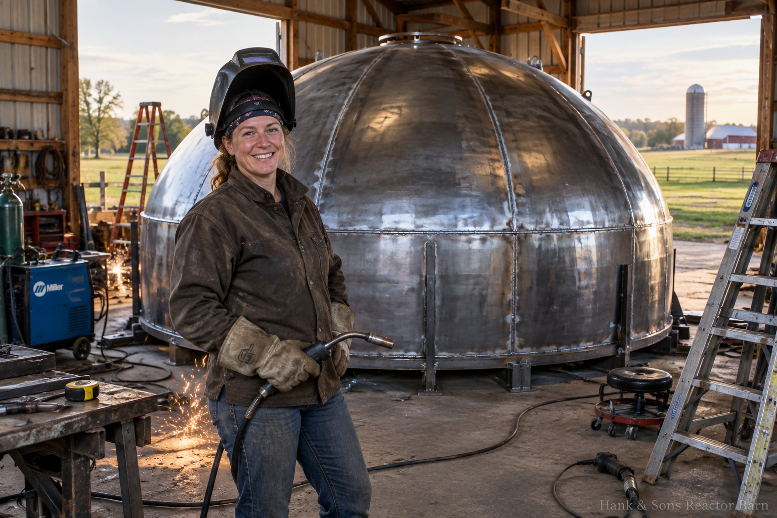 Cousin Denise welding a containment dome