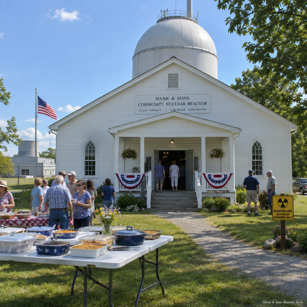 The Church Social, a community reactor styled like a white country church hall with casserole tables out front