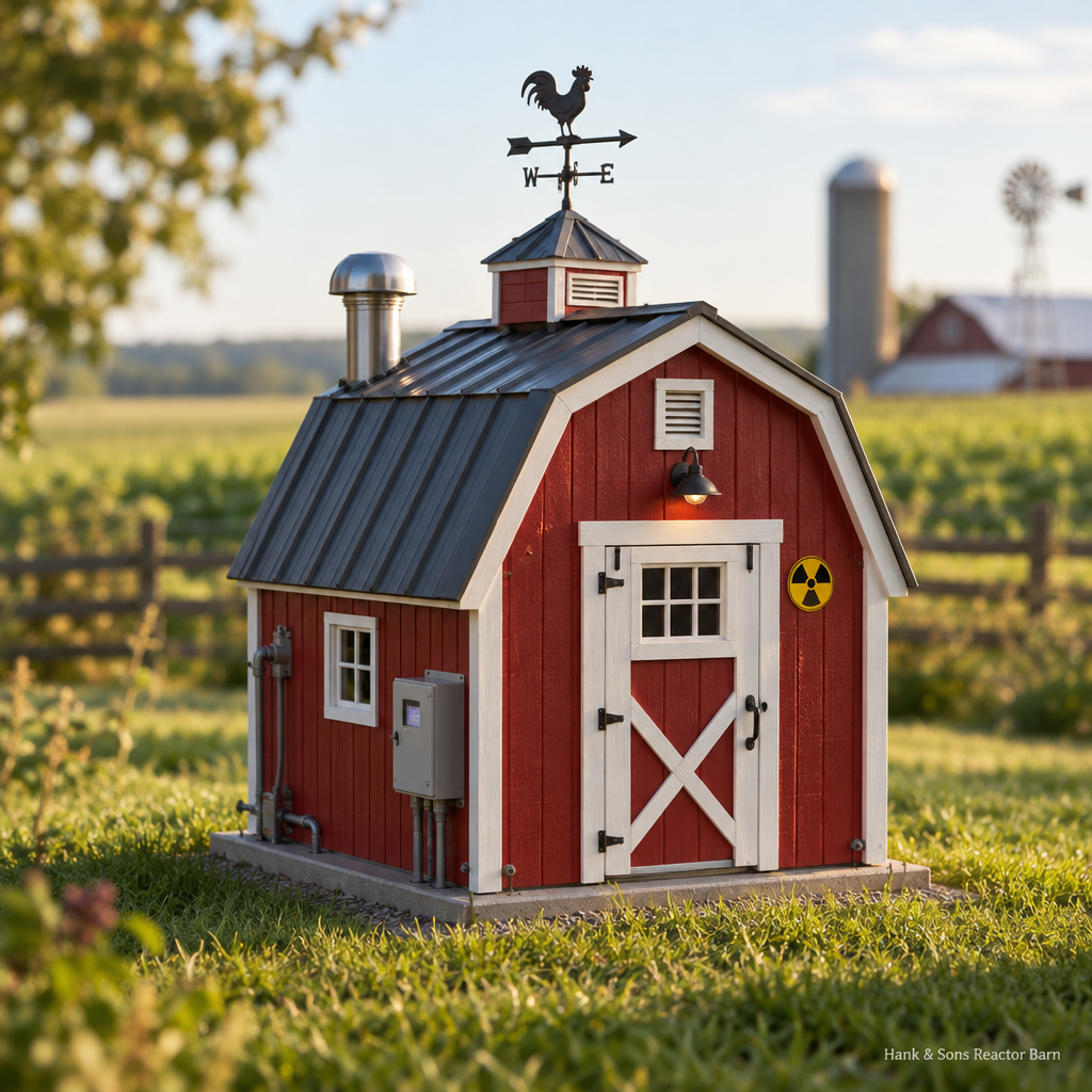 The Pocket Rooster, a microreactor the size of a doghouse styled like a tiny red barn