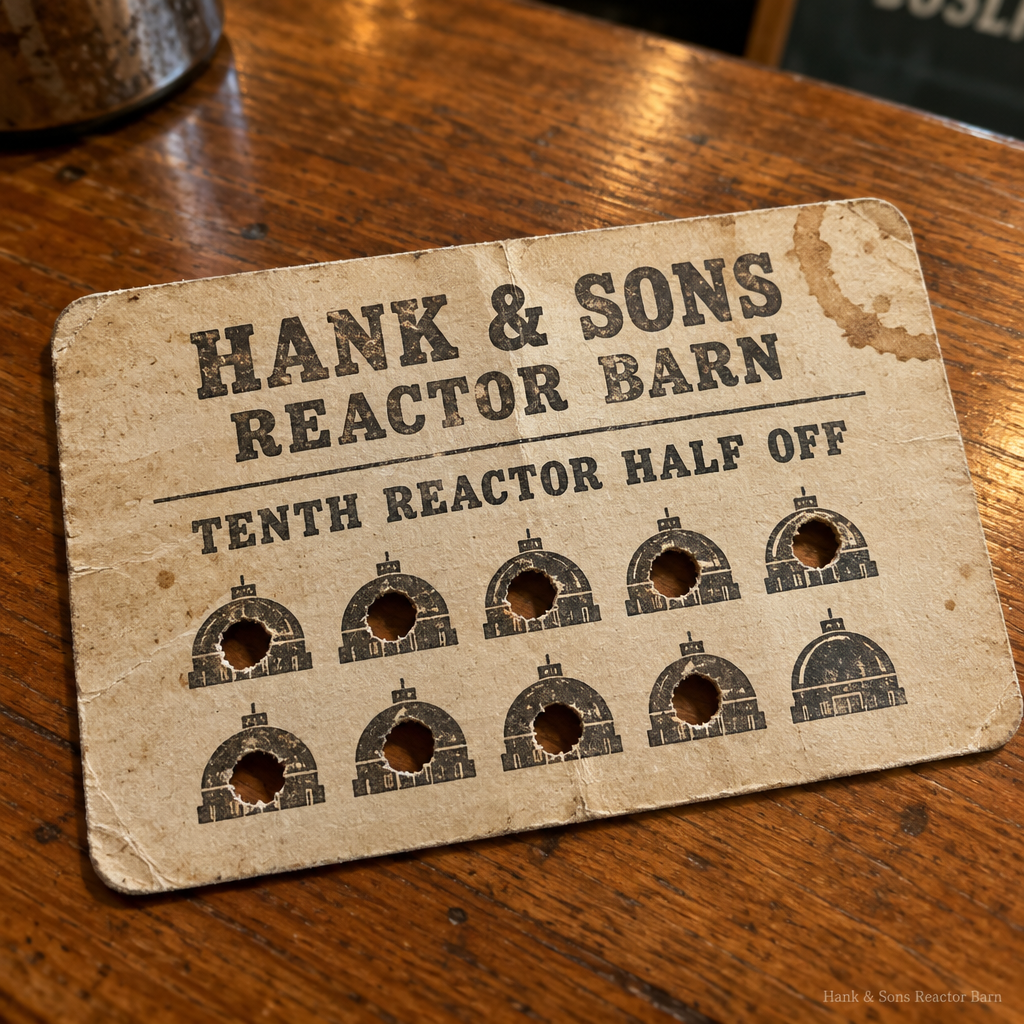 The Hank & Sons punch card, nine of ten reactor stamps punched