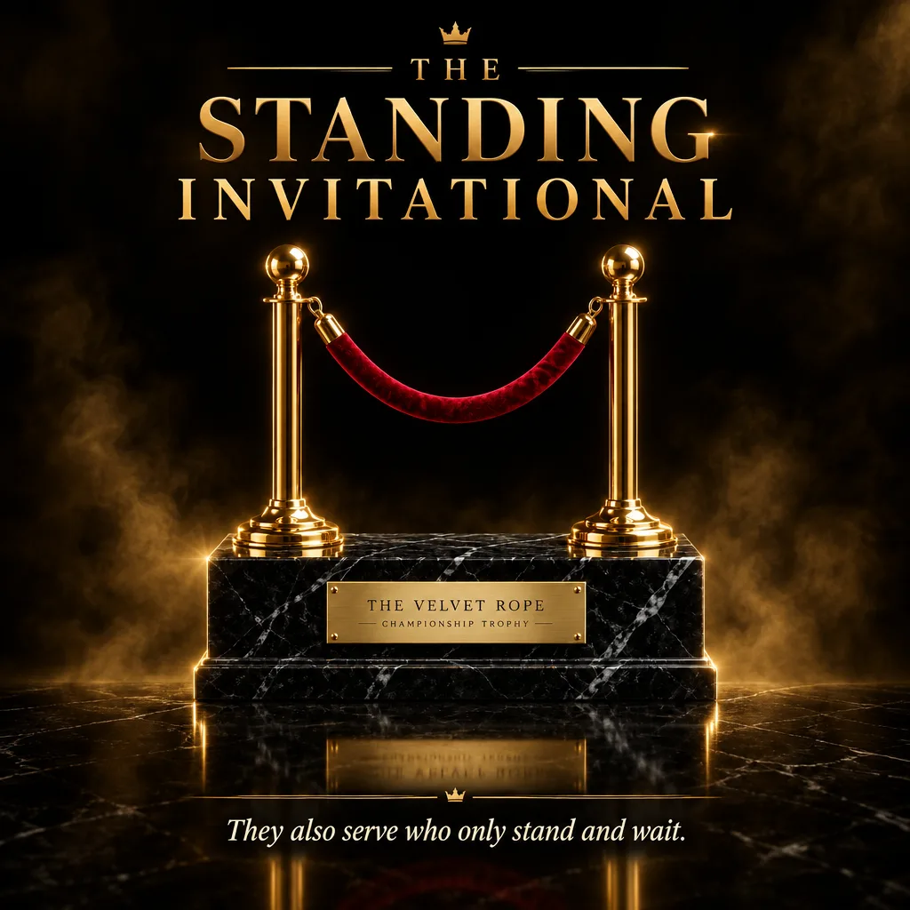 Square promotional poster: They also serve who only stand and wait.