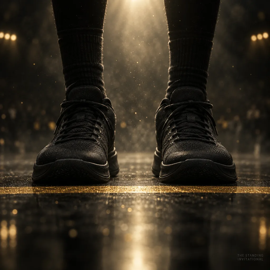 Competitor's shoes at the gold line