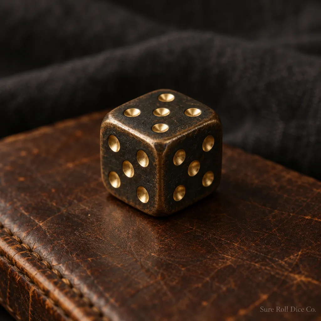 Heirloom Bronze Five, a cast bronze die with aged patina showing five on every face
