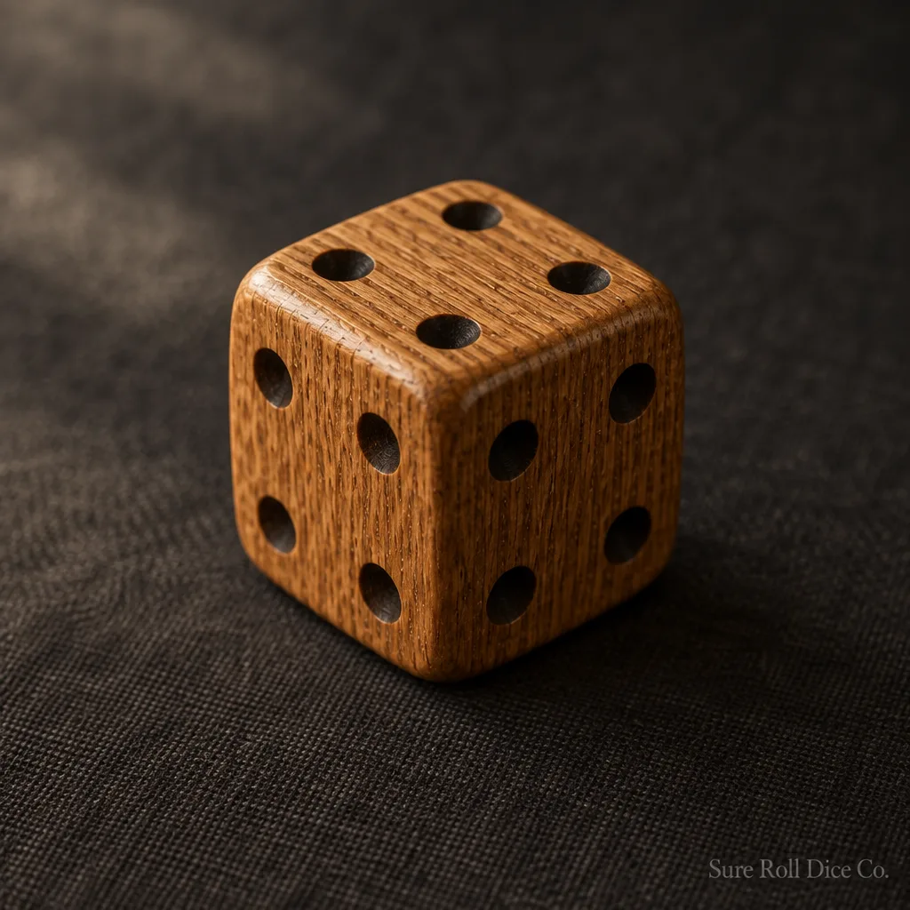 The Steady Four, a quartersawn oak die with four pips on every face